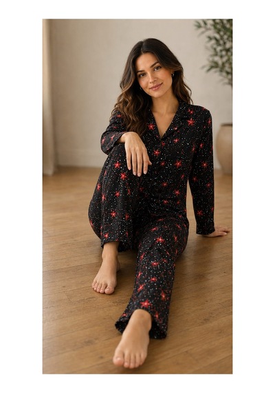 Pemilo Kadın 0626 Süet Dügmeli Pijama Takımı Siyah