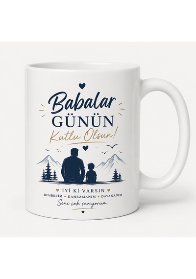 Baba Kupası İyi Ki Varsın Baba Baskılı Beyaz Seramik Kupa Bardak 330 Ml Açık Beyaz