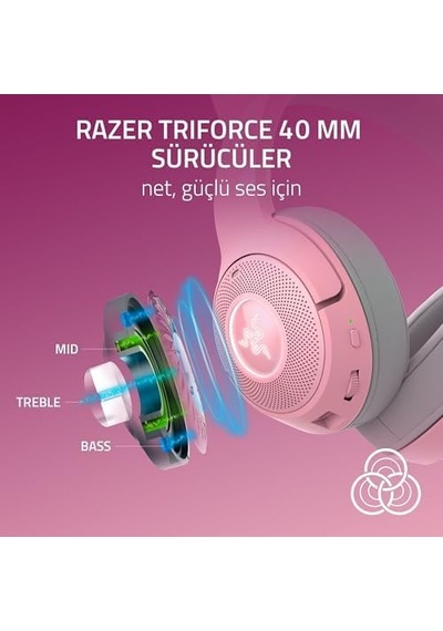 Kraken Kitty V2 Bt - Kitty Kulaklı Kablosuz Bluetooth Rgb Kulaklık Bluetooth 5.2, Triforce 40 Mm Sü