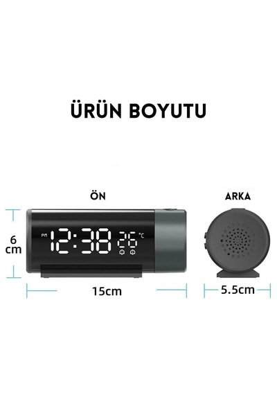 Monozone Projeksiyon Çalar Saat Led Ekran Sıcaklık Göstergeli Yansıtmalı Çift Alarmlı Masa Saati