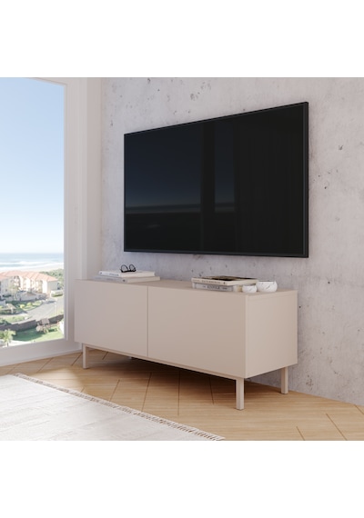 Robinhome Miami Tv Ünitesi Sehpası 2 Kapaklı Ahşap Ayaklı 120cm Kumsal Bej