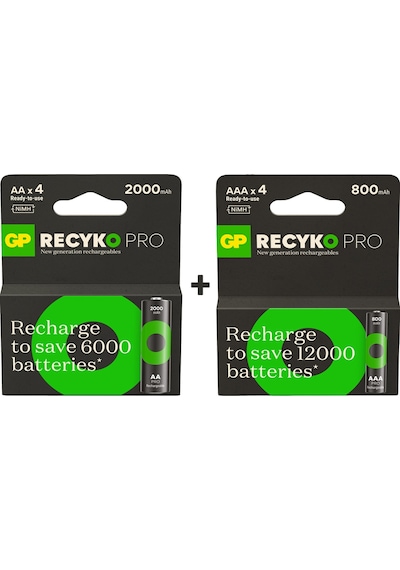 GP ReCyko Pro 2000 mAh AA Ni-MH Şarj Edilebilir Pil 4'lü + 800 mAh AAA Ni-MH Şarj Edilebilir Pil 4'lü