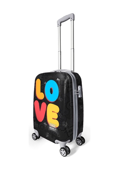 Coral High Renkli Love Desenli Kabin Boy Valiz 50cm 16558 Siyah