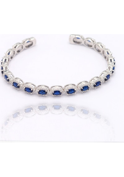 Tam Sıra Safir Ve Zirkon Taşlı Oval Model 925 Ayar Gümüş Kadın Bilezik 201025795 Çok Renkli