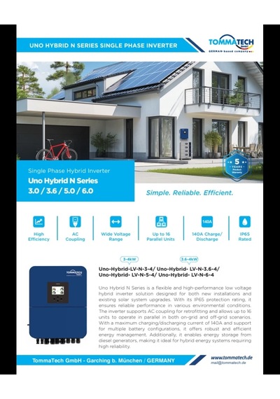 Tommatech Uno Hybrid N Serisi Serisi Tek Faz 6 Kw İnverter