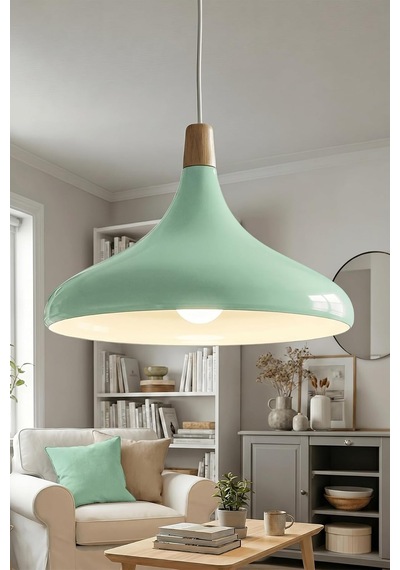 Nova Ahşap Sarkıt Avize, Bohem Tavan Lambası Ve Salon Oturma Odası Aydınlatması - Mint Yeşili - 35 Cm Modern Diğer
