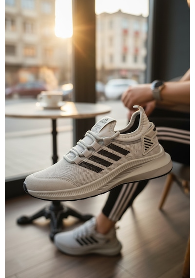 Enoch Ortopedik Ultra Hafif Şeritli Fileli Çoraplı Sneaker Spor Ayakkabı Gri