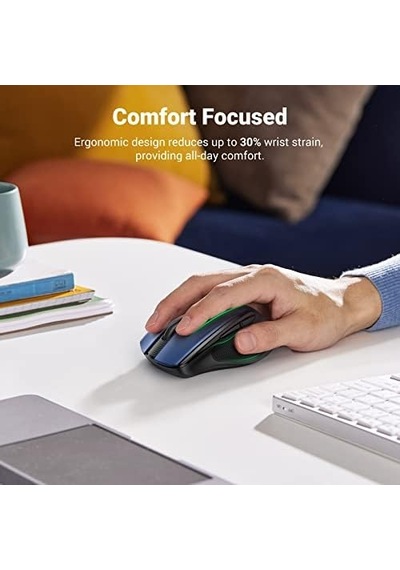 Ergonomische Draadloze Muis Met Usb Ontvanger 2.4 Ghz Silent Click Usb Muis 4000 Dpı Verstelbaar Compatibel Met Pc,tablet,laptop,windows,macos, Linux. Blauw