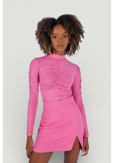 Holly Lolly Drape Detaylı Yarım Balıkçı Draped Bluz Pembe