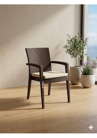 Novussi Paris Rattan Koltuk Minderli 4'lü Paket Kahverengi