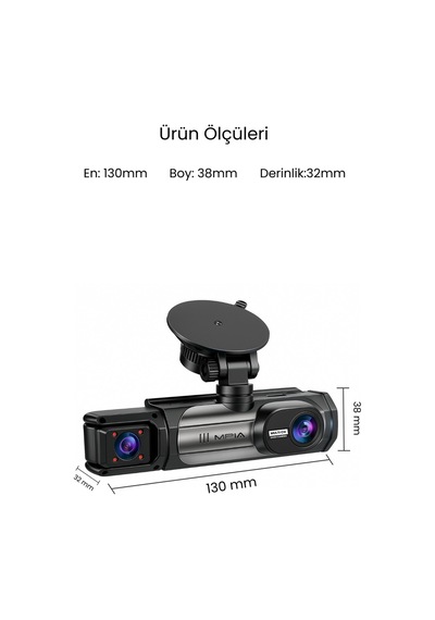 1080p Ön Arka Ve Araç İçi Kayıt Kamerası 3 Kamera Lens Hareket Algılama Park Yardım 3.16inç Ekran
