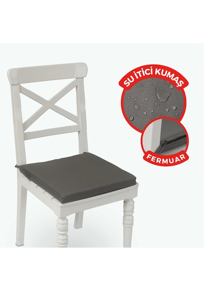Fermuarlı Sandalye Minderi Su İtici Kumaş 40x40cm Antrasit
