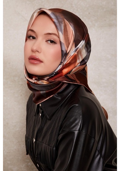 Levidor Çiçek Desen Sura İpek Eşarp-0930 Kahve