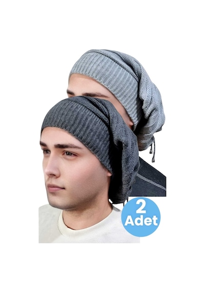 Uniquetrenders 2'li Erkek Kışlık Triko Örgü Bere Ve Boyunluk Gri-füme Gri - Füme