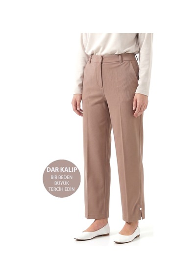 Lale Butik Kadın Bilek Boy Kumaş Pantolon 01 Vizon