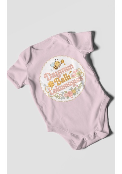 Morivokids Dayımın Ballı Lokumuyum Kısa Kollu Bebek Body %100 Pamuk Bebe Pembe