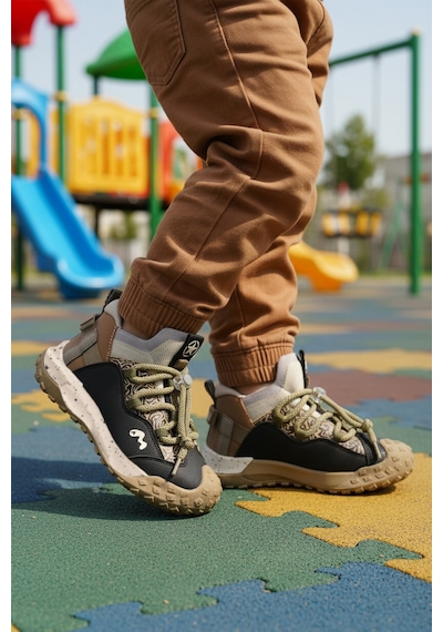 Marcokids Siyah Bağcıklı Hafif Esnek Kaymaz Erkek Çocuk Spor Ayakkabı 22675 F Siyah