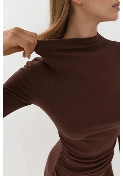 Hiccup Bodycon Modal Kumaş Mini Elbise Kestane Kahvesi
