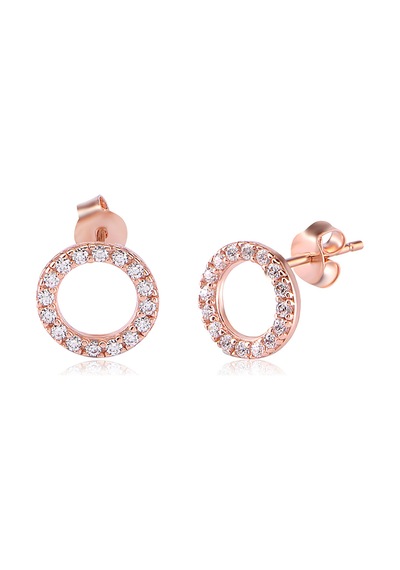 Cosar Silver 925 Ayar Zirkon Taşlı Yuvarlak Küpe Rose