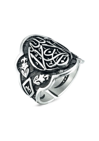 Takılingo 925 Ayar Gümüş La Galibe İllallah Yazılı Başparmak Zihgir Model Erkek Yüzük Gümüş