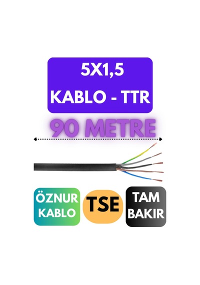 Öznur 5x1,5 Ttr Kablo Metre Seçenekli Siyah - 90 Metre