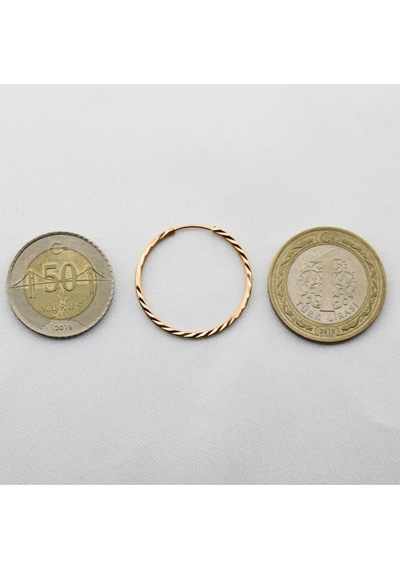 Yelpaze Kalemli Pembe Atın Halka Küpe Çapı: 2.7cm - Rose Gold Pembe Altın