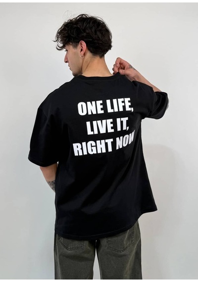 Zaee One Life Baskılı Oversize Tişört Siyah