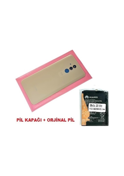 Tkgz - Mate 20 Lite Arka Pil Batarya Kapağı + Pil Lensli Cam Gold