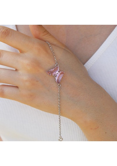 Tesbihpasajii-925 Ayar Gümüş Pembe Kelebek Bileklik