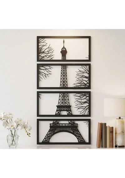 Eyfel Kulesi Metal Tablo 4'lü Set Lazer Kesim Paris Duvar Tablosu