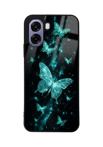 Oppo A6t Turquoise Samsung Galaxy Uyumlu  Butterfly Tasarımlı Glossy Telefon Kılıfı Turkuaz