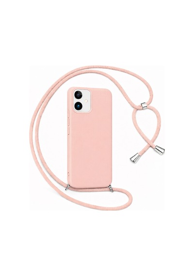 İphone 17 İle Uyumlu Boyun Askılı Silikon Kılıf Viper İpli Telefon Kılıfı Kum Pembe