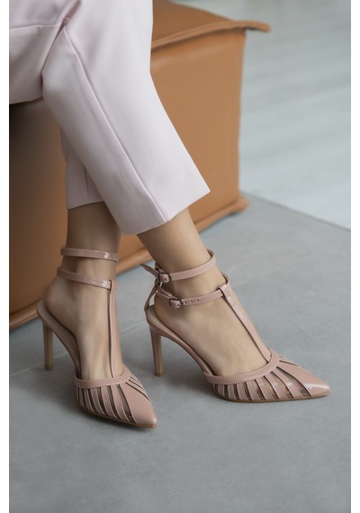 Fileli Stiletto Topuklu Kadın Ayakkabı 8,5 Cm Pembe