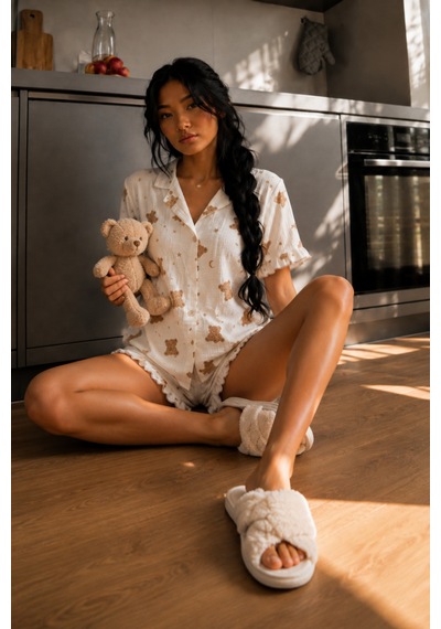 Kadın Cool Elastanlı Kar Beyaz Pijama Takımı