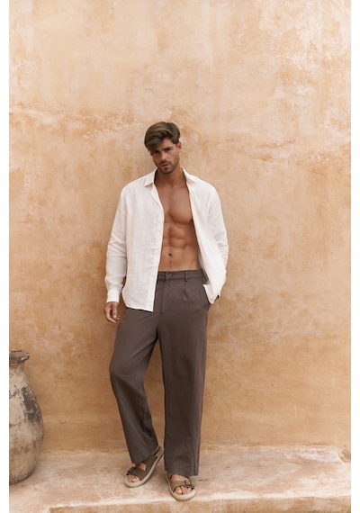 Mai Collection Mai Studios Co. Fyfaha Bol Paça Erkek Kahve Keten Pantolon Kahve