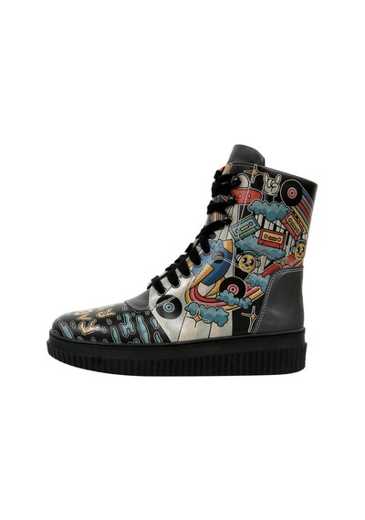 Kadın Vegan Deri Siyah Uzun Bot - Stay Groovy Tasarım Multicolor