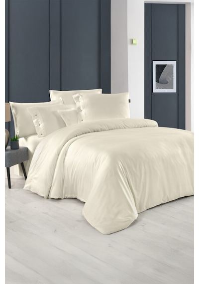 Sarev Monochrome Ekru %100 Pamuk Saten King Size Nevresim Takımı Ekru