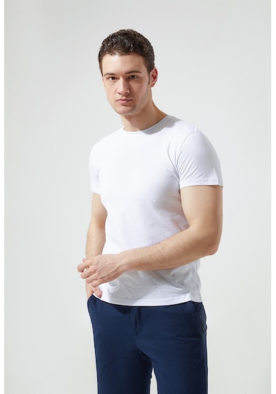D's Damat Bisiklet Yaka Pamuklu Nefes Alabilen T-shirt Beyaz