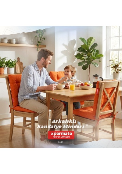 Pofuduk Arkalıklı Sandalye Minderi Bağcıklı Yıkanabilir Dekoratif Minder Turuncu