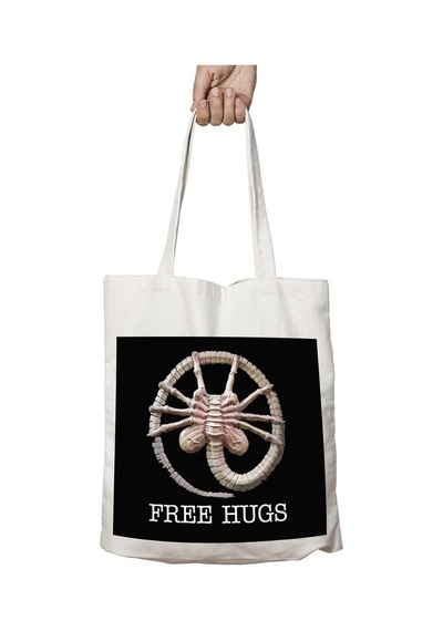 Art Hediye Alien Facehugger Free Hugs İki Tarafı Kalıcı Baskılı Yıkanabilir Okul Plaj Omuz Bez Çantası Çok Renkli