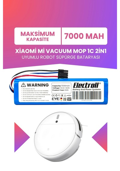 Xiaomi Mi Vacuum Mop 1c 2in1 Uyumlu Batarya Maksimum Kapasite 7000mah Robot Süpürge Pil Stytj01zhm