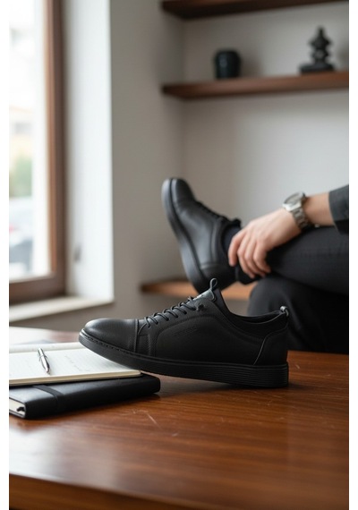 Enoch Maskülen Seri Siyah Premium Dokulu Konfor Taban Sneaker Siyah
