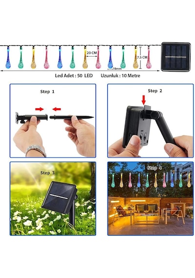 Exeo Su Damlası Solar Bahçe Parti Ledi 50 Led Lamba Aydınlatma