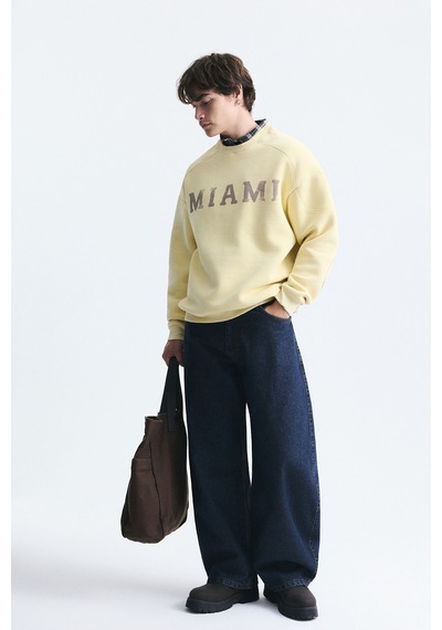 Vamos Miami Baskılı Bisiklet Yaka Sweatshirt Sarı