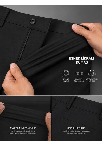 Classics Men Caserta Comfort Fit Likralı Boru Paça Erkek Kumaş Pantolon - 7711 Siyah