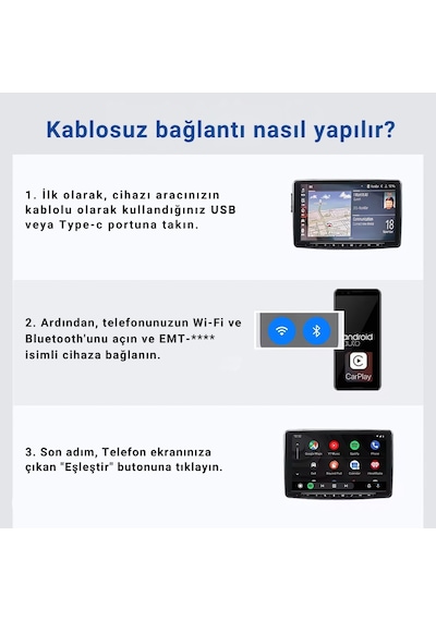 Embatech Araç Içi 2in1 Android Ve Apple Cihazlar Için Kablosuz Carplay Ve Android Auto Adaptörü Emt-001 Diğer