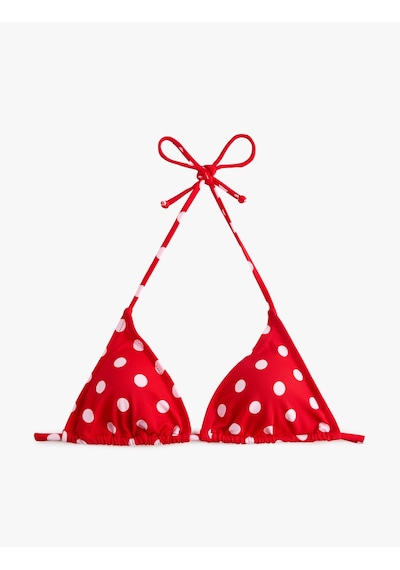Koton Koton X Sibil Çetinkaya - Boyundan Bağlamalı Puantiyeli Üçgen Bikini Üstü Kırmızı Desenli 6sak10246mm