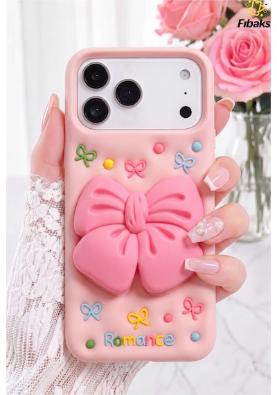 Fibaks iPhone 17 Pro Max Uyumlu Kılıf Ribbongrip Pop Soketli 3d Fiyonk Standlı Silikon Tutuş Desteği Stand Özelliği