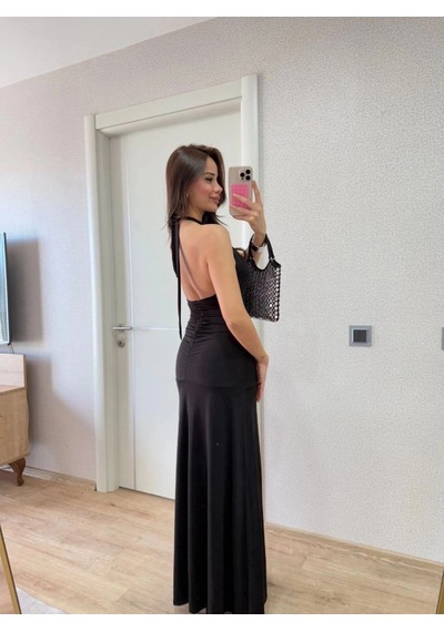Freedom Store Kadın Sırt Dekolteli Uzun Elbise - Siyah