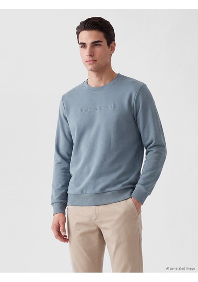 Lcwaıkıkı Classic İndigo Bisiklet Yaka Baskılı Erkek Kalın Sweatshirt